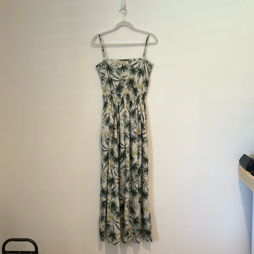 MIKOH dress, tropical maxi, never worn, flattering waistline, size 1- XS